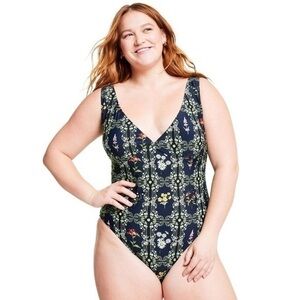 Aguabendita for Target navy one piece floral swimsuit 4X
